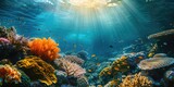 Fototapeta Do akwarium - An underwater coral reef scene, diverse marine life, vivid colors, showcasing the beauty and diversity of ocean life. Underwater photography, coral reef ecosystem, diverse marine life,. Resplendent.