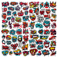 Wall Mural - abstract grunge hand drawn graffiti elements set. graffitis colored symbols isolated on white, multi