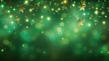 Zdjęcie przedstawia zielone tło z rozmytymi złotymi gwiazdami w różnych rozmiarach.