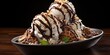 gourmet chocolate ice cream sits atop a crispy waffle cone, promising a decadent treat for dessert lovers. The rich and creamy texture of the ice cream paired with the crunchy cone 