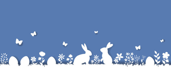 Wall Mural - Easter Border Isolated Blue Background