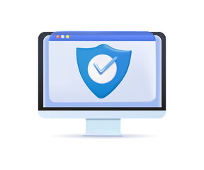 Fototapete - Cyber security content 3D. Vector of security cyber, information data online protected by shield, protect digital