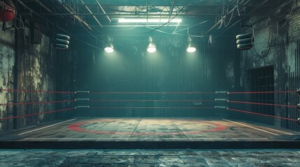 Poster - Boxing ring in a dark room with lights