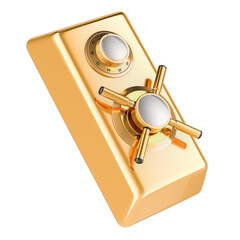Poster - golden ingot with safe combination lock and metal handle safe. protection and security, concept. 3d 