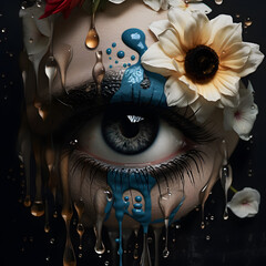 Poster - crying eyes with flowers around