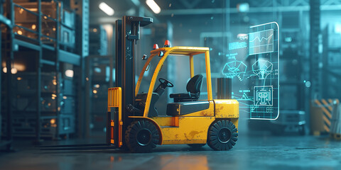 yellow forklift in a warehouse.