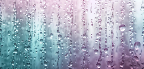  abstract pastel raindrops on windowpane with a gradient transition from mint to purple evoking calm and tranquility