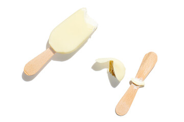 Wall Mural - White chocolate ice cream on a stick isolated on white background