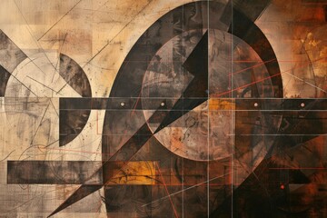 Poster - A mesmerizing abstract painting featuring two circles, one adorned with bold red lines, evoking a sense of balance and movement in the world of art