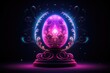 neon magical egg on podium dark background