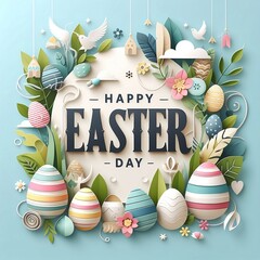 Poster - Easter Day typography social media post for ads creative design template in style Vector Illustration with Background with space for copy created with generative ai