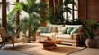 © VisualMarketplace - Lush Tropical Oasis: Vibrant Living Room with Exotic Flair and Greenery