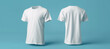 realistic, White T-Shirt front and back, Mockup template for design print. blue background