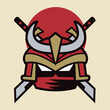 cartoon samurai mask with crossed katanas