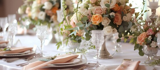 Wall Mural - Stylish Wedding Table Decor: A Perfect Setting for a Stylish Wedding with Beautiful Table Decorations and Elegant Table Settings