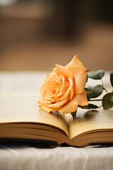 Wall Mural - A rose on an open book with a stem sticking out, AI