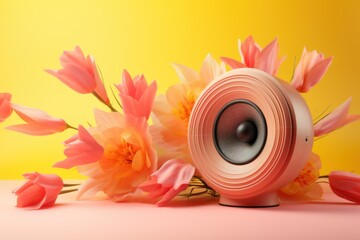 Poster - A speaker speaker of medium colors on a pastel tone, music of spring
