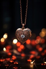 Wall Mural - A heart shaped pendant with a diamond on it sitting in front of lights, AI