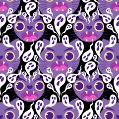 Cartoon Halloween animals seamless cats pattern for wrapping paper and fabrics and kids and party accessories