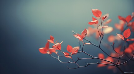 Sticker - A close up of a branch with red leaves and blue sky, AI