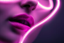 Vibrant Shades Of Magenta And Violet Create A Burst Of Color In This Close-up Of A Woman's Lips, Evoking A Sense Of Artistry And Femininity In Shades Of Pink, Lilac, And Light Purple