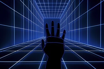 Aufkleber - The screenshot captures a delicate hand, illuminated by a grid of soft blue light, creating a stunning piece of abstract art