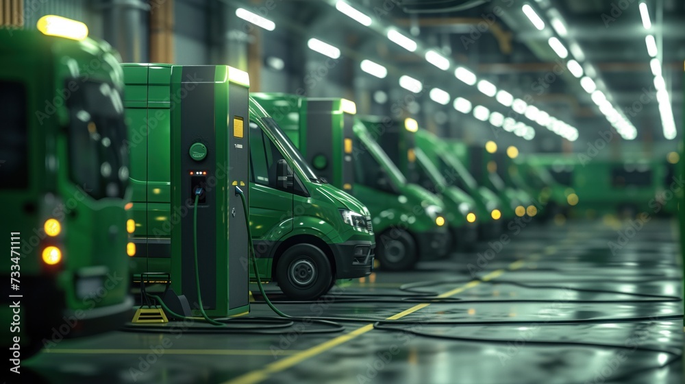 Green technology at work: electric delivery vans charging at a ...