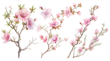 Wall Mural - Aquarelle and line branches and blooming vector isolated on white background