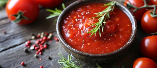 Wall Mural - Scrumptious Tomato Sauce with a Tangy Ketchup Twist, Bursting with Fresh Tomatoes and Fragrant Rosemary