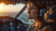 pilot woman close-up photo, aviation and hobbies
