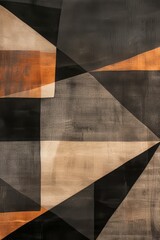 Poster - A captivating abstract piece, showcasing a symmetrical pattern of black and orange triangles against a rich brown backdrop, exuding a sense of precise artistry and dynamic energy through its clean li