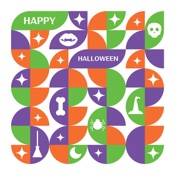 Happy Halloween And Abstract Geometric Pattern Background Vector Design.