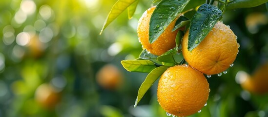 Wall Mural - Citrus fruits on tree branch in orchard