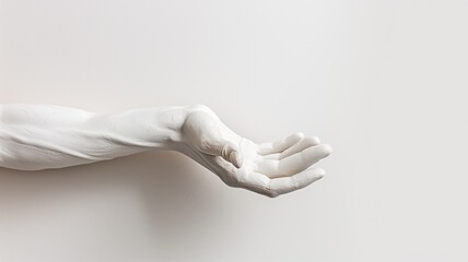 Minimalist white sculpted hand extending from a wall