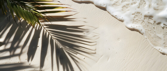 Wall Mural - Shadow of Coconut Leaf on Clean Sand Beach