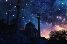 A 3D Image Of The Starry Night Sky During The Holy Month Of Ramadan