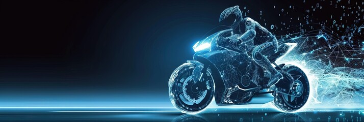 Canvas Print - Motorcycle made of digital data for virtual reality metaverse concept