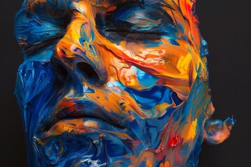 Poster - A vibrant, abstract masterpiece emerges as a man's face becomes a canvas of colorful acrylic paint in this modern visual representation of the human spirit and the power of self-expression through ar