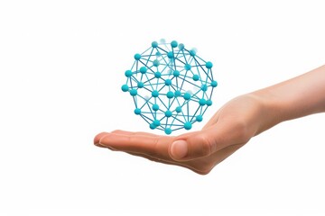 Leinwandbilder - Digital Synthesis: A Human Hand Gently Cradling a Floating Blue Network Sphere, Symbolizing the Interconnectivity of the Modern World, Generative AI