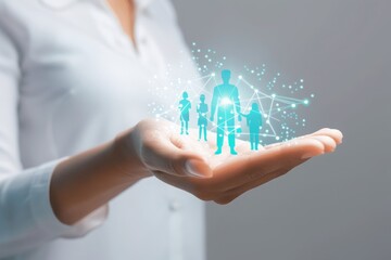 Poster - A Holographic Projection of Connected Human Figures Symbolizing Teamwork and Collaboration in a Business Context, Generative AI