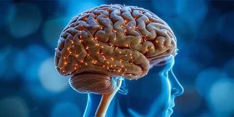 Leinwandbilder - A Luminous Human Brain Superimposed on the Starry Universe, Symbolizing the Infinity of Thought and Knowledge, Generative AI