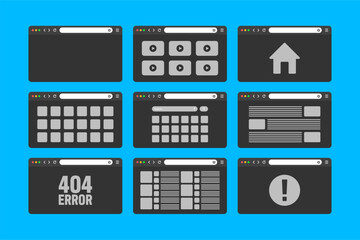 Fototapete - Web browser window, pages layout with toolbar and search field. Modern website, internet page in flat style. Browser mockup for computer, tablet and smartphone. Adaptive UI. Vector illustration