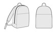 Minimal backpack silhouette bag. Fashion accessory technical illustration. Vector schoolbag front 3-4 view for Men, women, unisex style, flat handbag CAD mockup sketch outline isolated