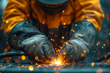 Poster - a close-up of a welder's hands at work, showcasing the skill and precision required in industrial cr