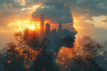 Aufkleber - A conceptual photograph created by merging multiple images with AI, telling a visual story that goes beyond a single moment. Concept of AI-driven visual narratives. Generative Ai.