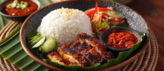 Canvas Print - Tasty Meal with a Scrumptious Sambal Arrangement: A Mouthwatering, Appetizing, and Flavorsome Culinary Masterpiece