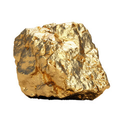 big gold nugget isolated on transparent background, cut out, png, gold mine concept