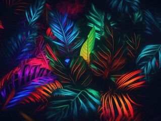 Aufkleber - brightly colored leaves on a dark background.