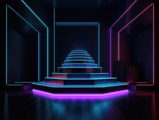 Aufkleber - neon stairway in a dark room.