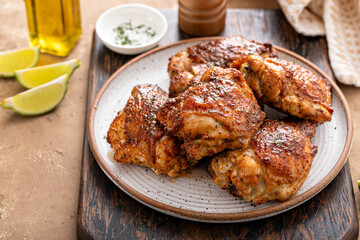 Wall Mural - Chicken thighs roasted or air fried with paprika and lime